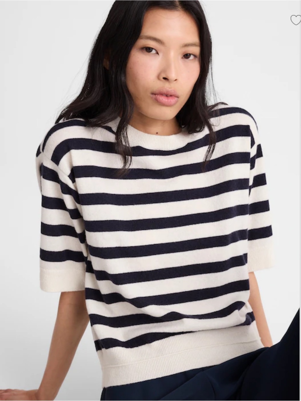 %Madewell Relaxed Sweater Tee 100% Cashmere Ivory Navy Stripe Medium NZ306